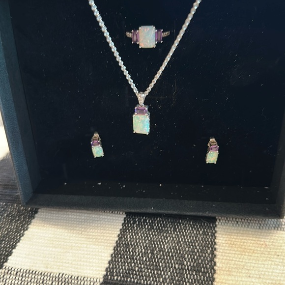 Zales Silver and Opal Necklace Set - Picture 1 of 2